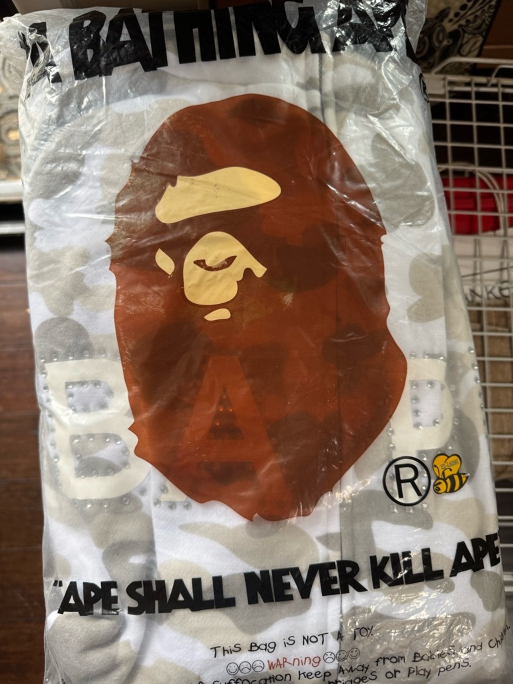 Bape White & Brown Ape Head Logo Bomber Jacket